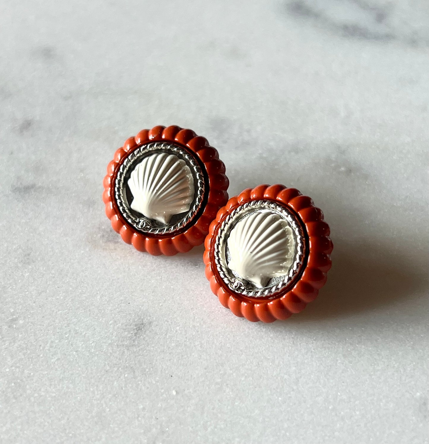 Chanel Seashell Button Earrings