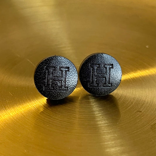 Black Leather Hermes Button Earrings