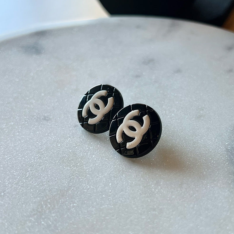Chanel Window Pane Button Earrings