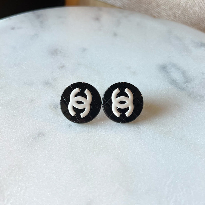 Chanel Window Pane Button Earrings