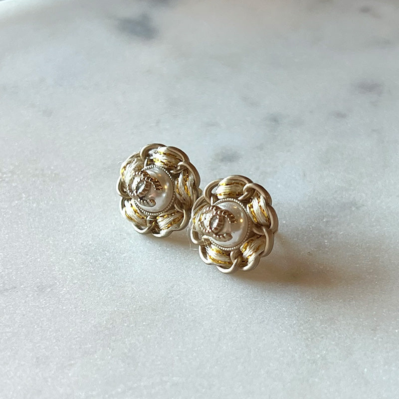 Vintage Chanel Ribbon Button Earrings