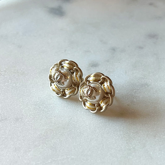 Vintage Chanel Ribbon Button Earrings