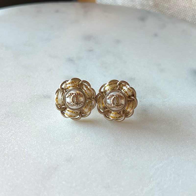 Vintage Chanel Ribbon Button Earrings