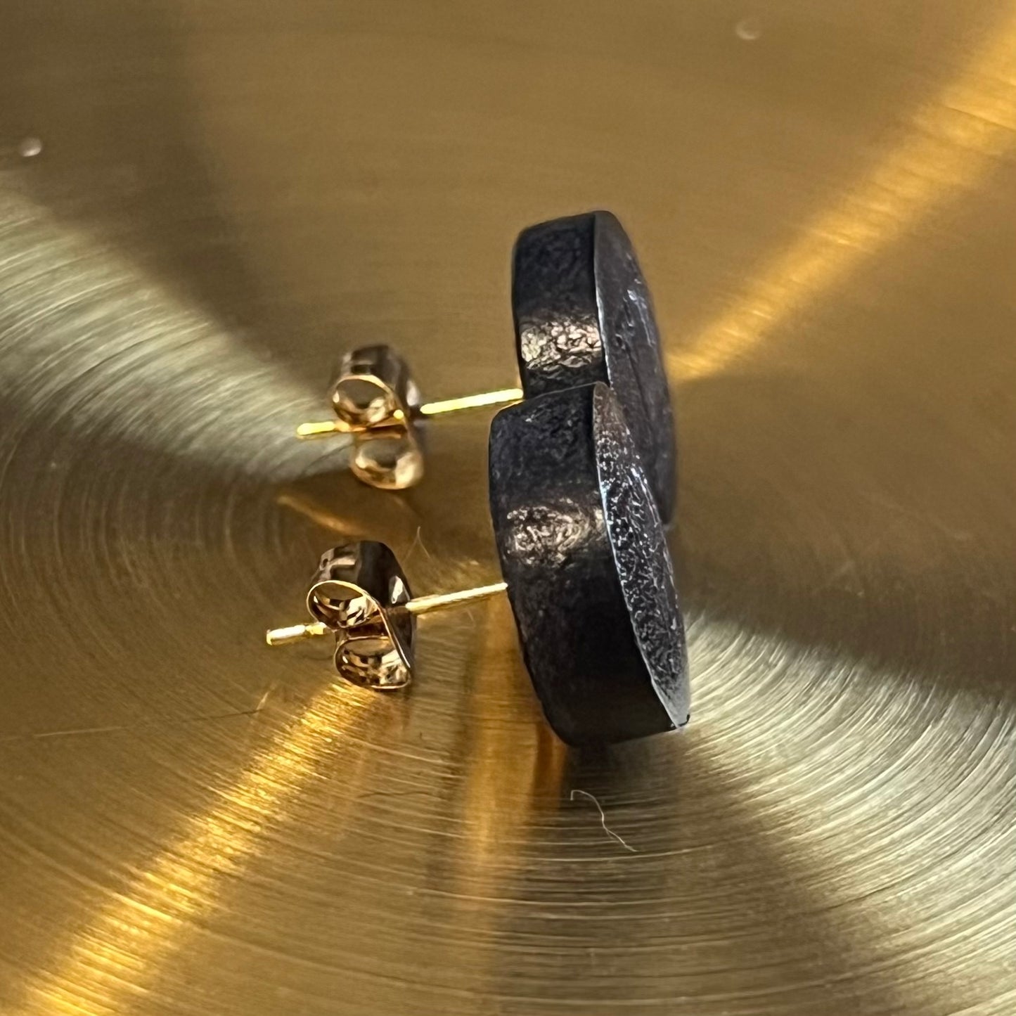 Black Leather Hermes Button Earrings