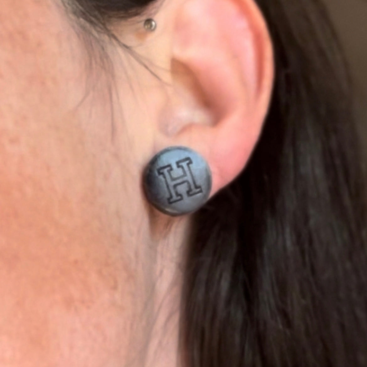 Black Leather Hermes Button Earrings