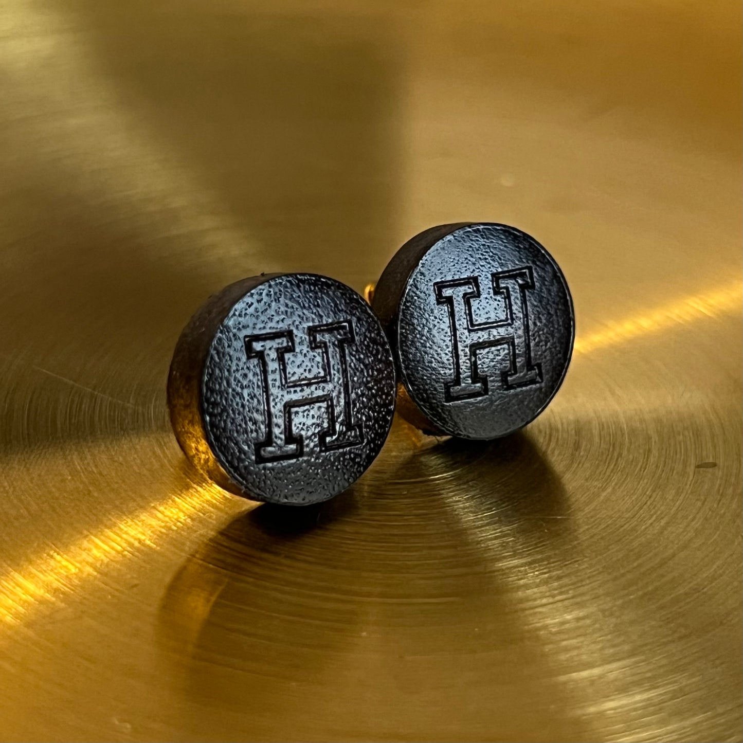 Black Leather Hermes Button Earrings