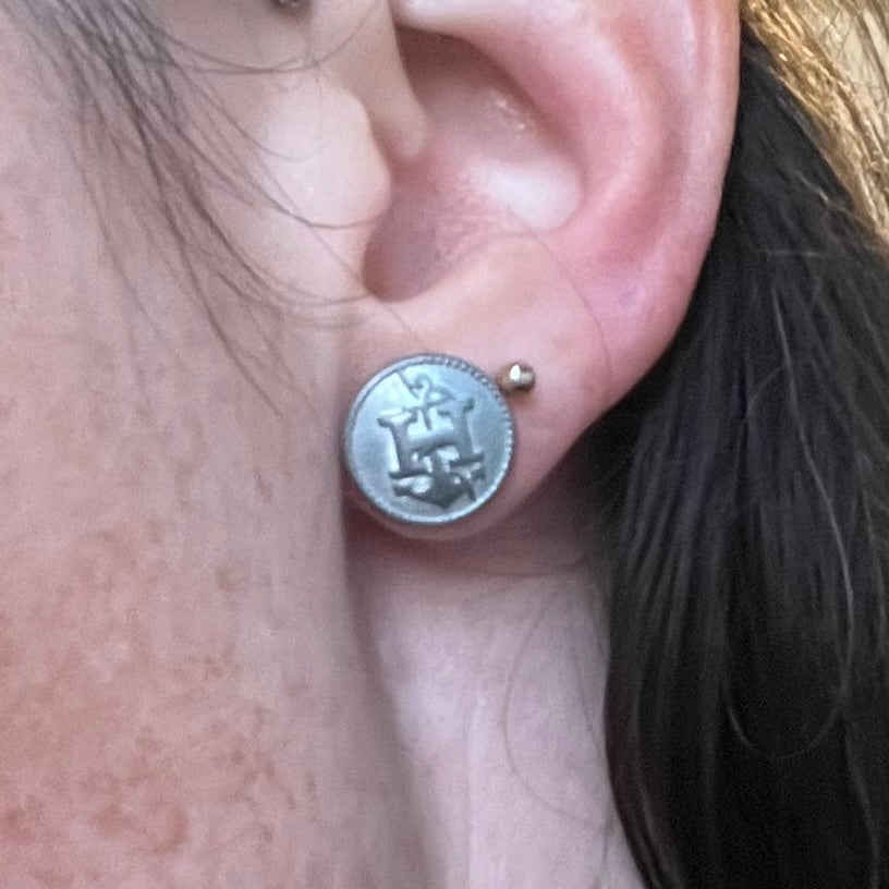Silver Hermes Button Earrings